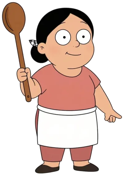 Cô Ba, chủ quán phở, đang chỉ vào điện thoại